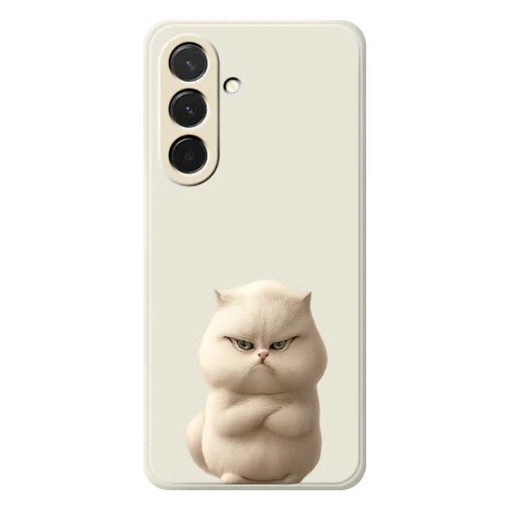 For Samsung Galaxy A36 5G Case Angry Cat Pattern Printing Straight Edge TPU Phone Back Cover - Beige - 1