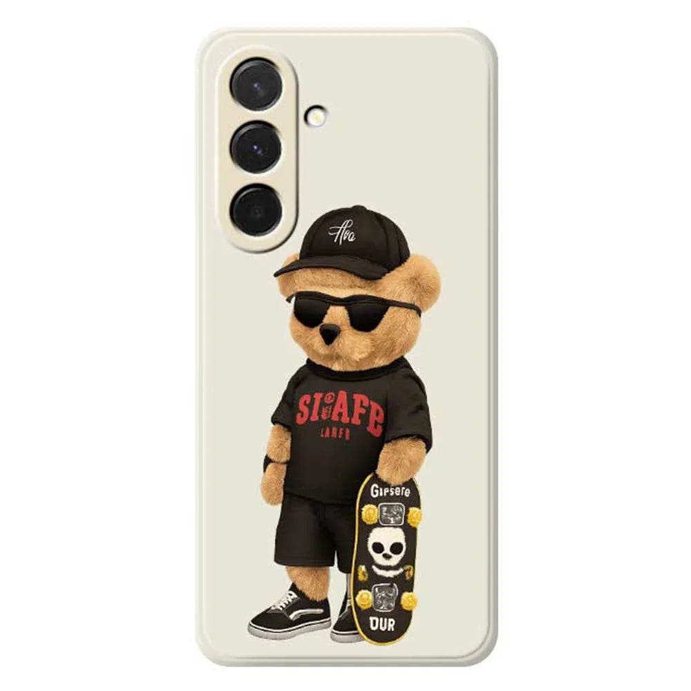 For Samsung Galaxy A36 5G Case Cool Bear Pattern Printing Straight Edge TPU Phone Back Cover - Beige - 1