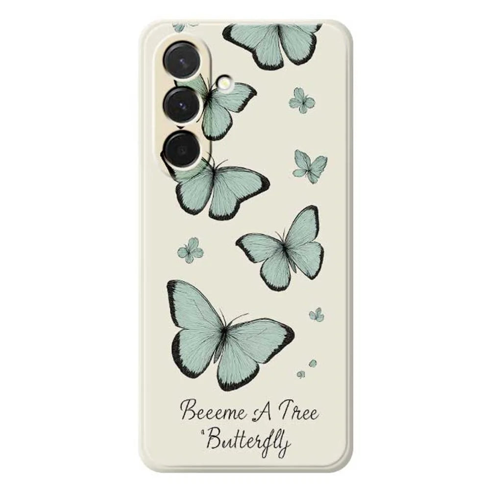 For Samsung Galaxy A36 5G Case Green Butterfly Pattern Printing Straight Edge TPU Phone Back Cover - Beige - 1