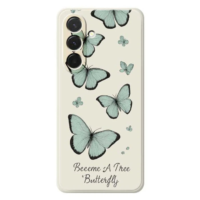For Samsung Galaxy A36 5G Case Green Butterfly Pattern Printing Straight Edge TPU Phone Back Cover - Beige - 1