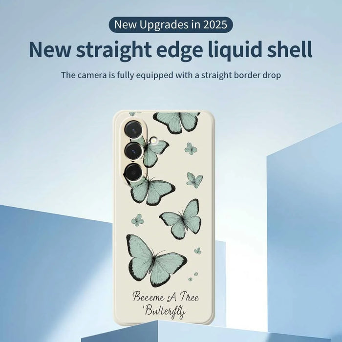 For Samsung Galaxy A36 5G Case Green Butterfly Pattern Printing Straight Edge TPU Phone Back Cover - Beige - 3