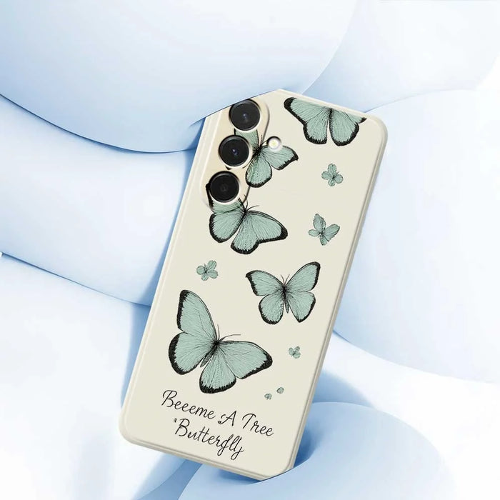 For Samsung Galaxy A36 5G Case Green Butterfly Pattern Printing Straight Edge TPU Phone Back Cover - Beige - 5