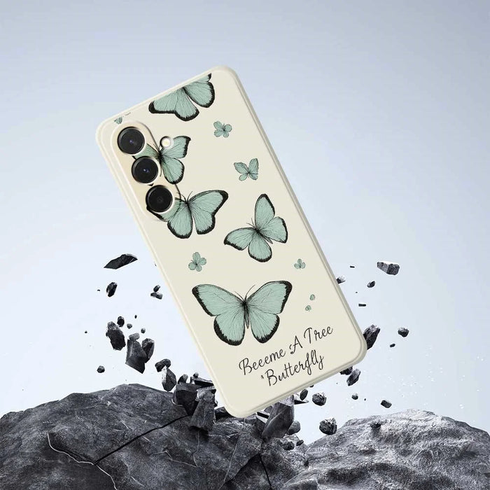 For Samsung Galaxy A36 5G Case Green Butterfly Pattern Printing Straight Edge TPU Phone Back Cover - Beige - 7