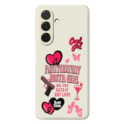 For Samsung Galaxy A36 5G Case Pink Elements Pattern Printing Straight Edge TPU Phone Back Cover - Beige - 1