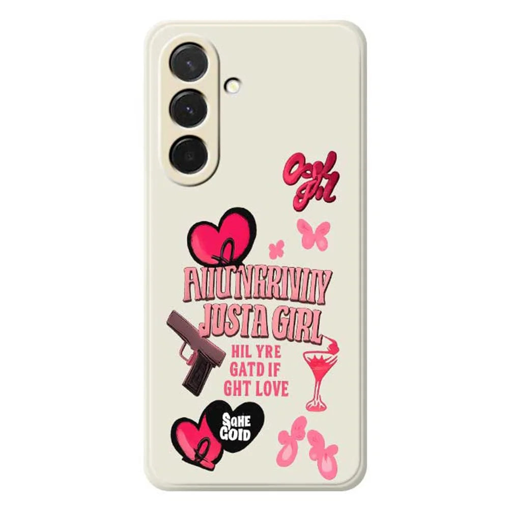 For Samsung Galaxy A36 5G Case Pink Elements Pattern Printing Straight Edge TPU Phone Back Cover - Beige - 1