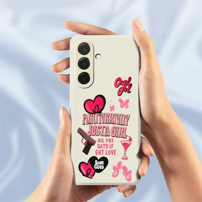 For Samsung Galaxy A36 5G Case Pink Elements Pattern Printing Straight Edge TPU Phone Back Cover - Beige - 6