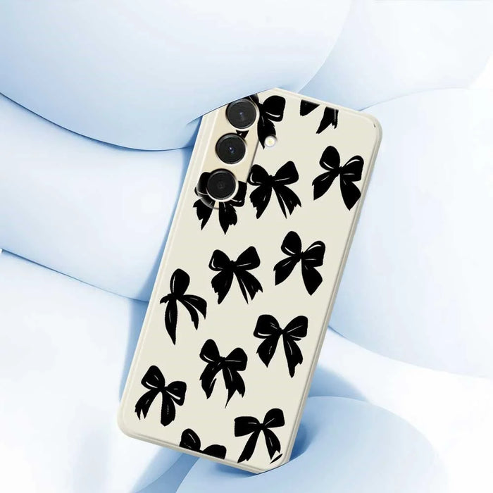 For Samsung Galaxy A36 5G Case Black Bow Pattern Printing Straight Edge TPU Phone Back Cover - Beige - 5