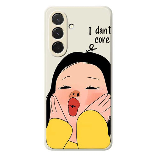 For Samsung Galaxy A36 5G Case Girl Holding Face Pattern Printing Straight Edge TPU Phone Back Cover - Beige - 1