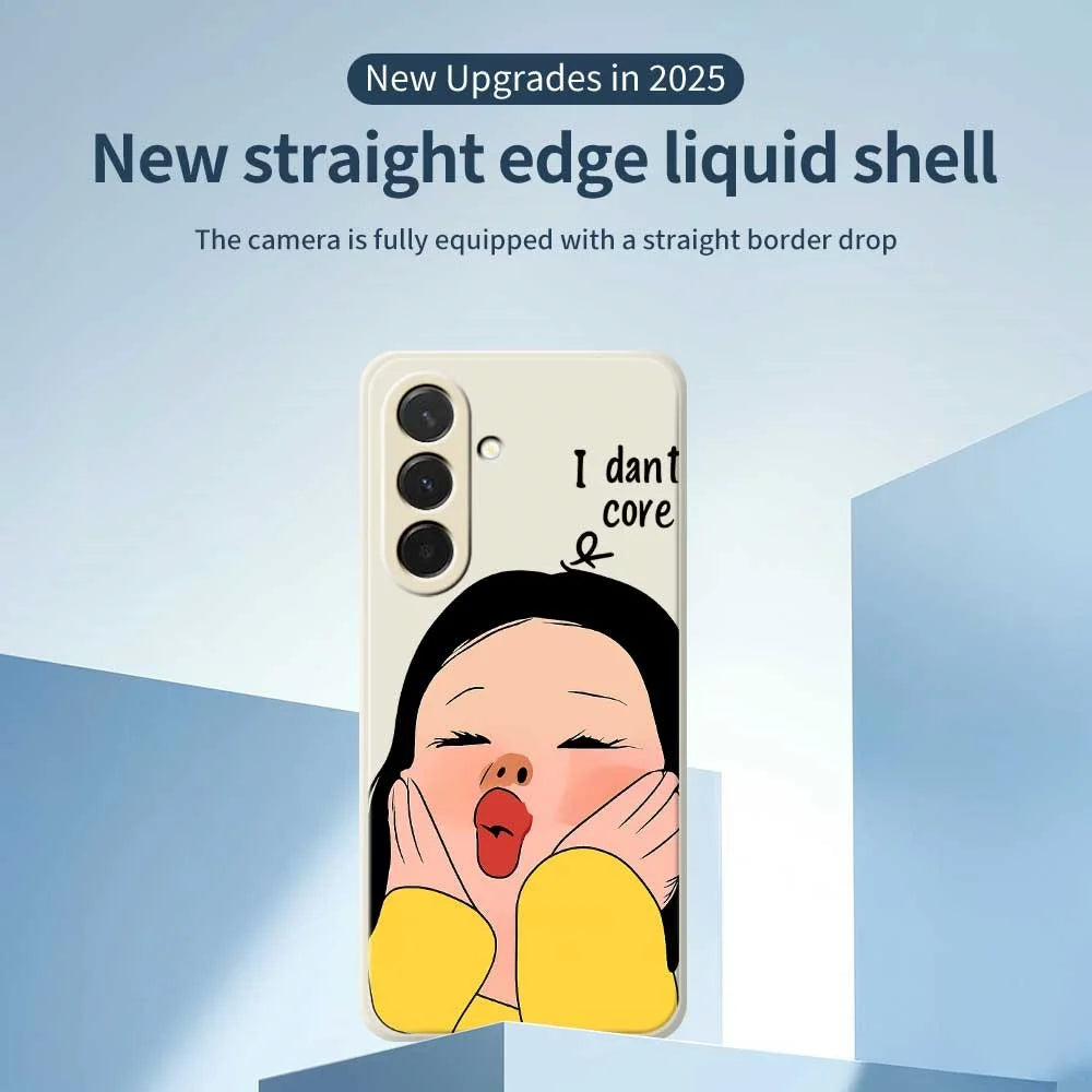 For Samsung Galaxy A36 5G Case Girl Holding Face Pattern Printing Straight Edge TPU Phone Back Cover - Beige - 3