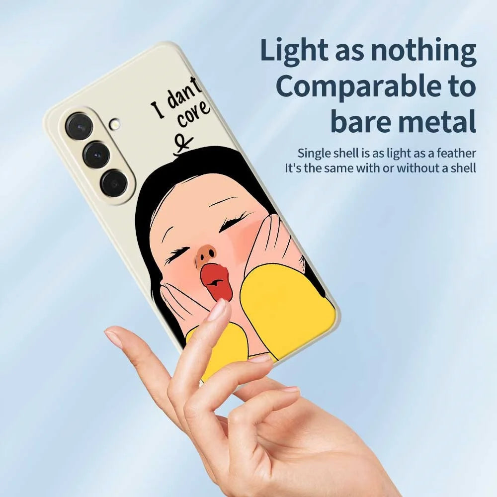For Samsung Galaxy A36 5G Case Girl Holding Face Pattern Printing Straight Edge TPU Phone Back Cover - Beige - 4