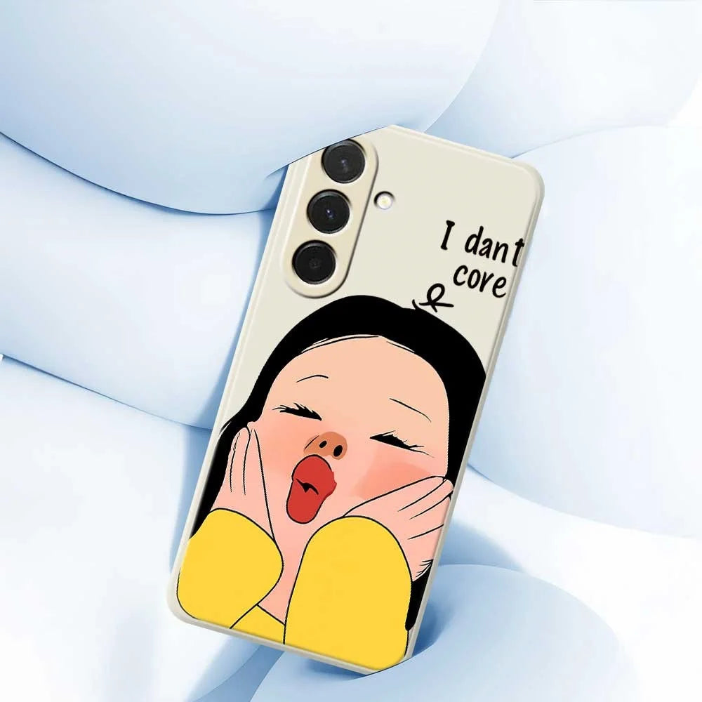 For Samsung Galaxy A36 5G Case Girl Holding Face Pattern Printing Straight Edge TPU Phone Back Cover - Beige - 5