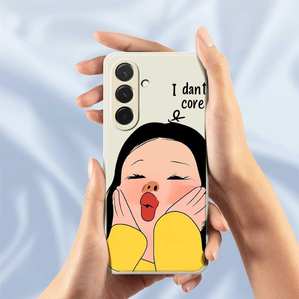 For Samsung Galaxy A36 5G Case Girl Holding Face Pattern Printing Straight Edge TPU Phone Back Cover - Beige - 6