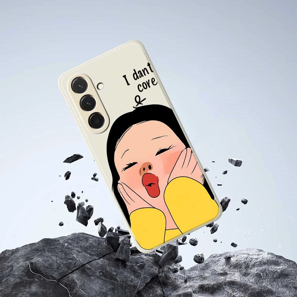 For Samsung Galaxy A36 5G Case Girl Holding Face Pattern Printing Straight Edge TPU Phone Back Cover - Beige - 7
