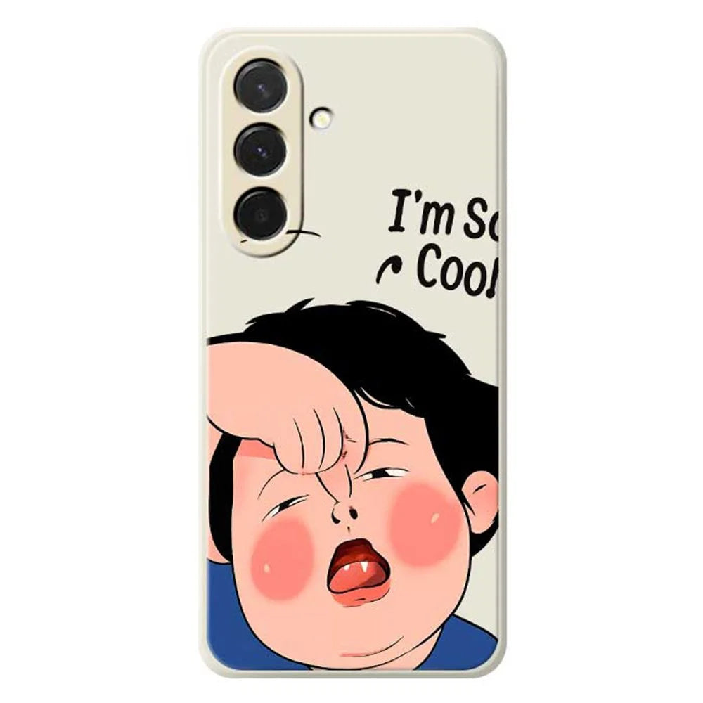 For Samsung Galaxy A36 5G Case Make Faces Kid Pattern Printing Straight Edge TPU Phone Back Cover - Beige - 1
