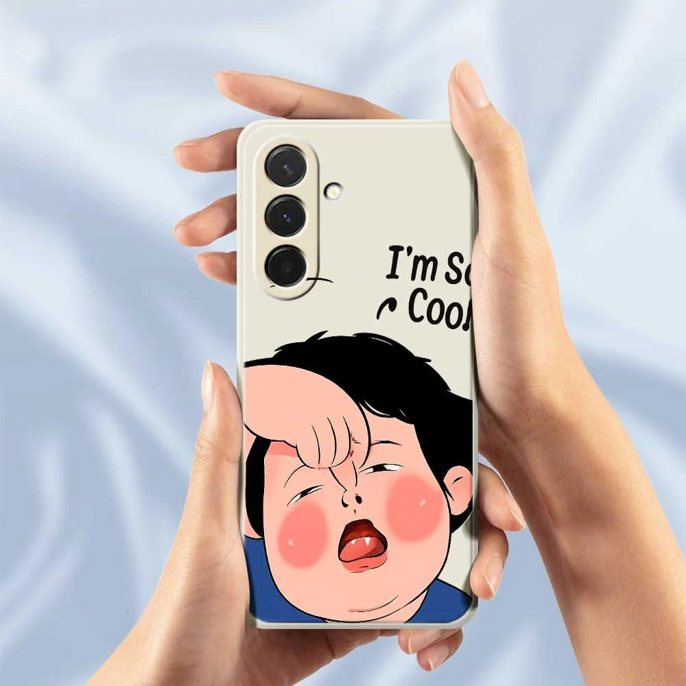 For Samsung Galaxy A36 5G Case Make Faces Kid Pattern Printing Straight Edge TPU Phone Back Cover - Beige - 6