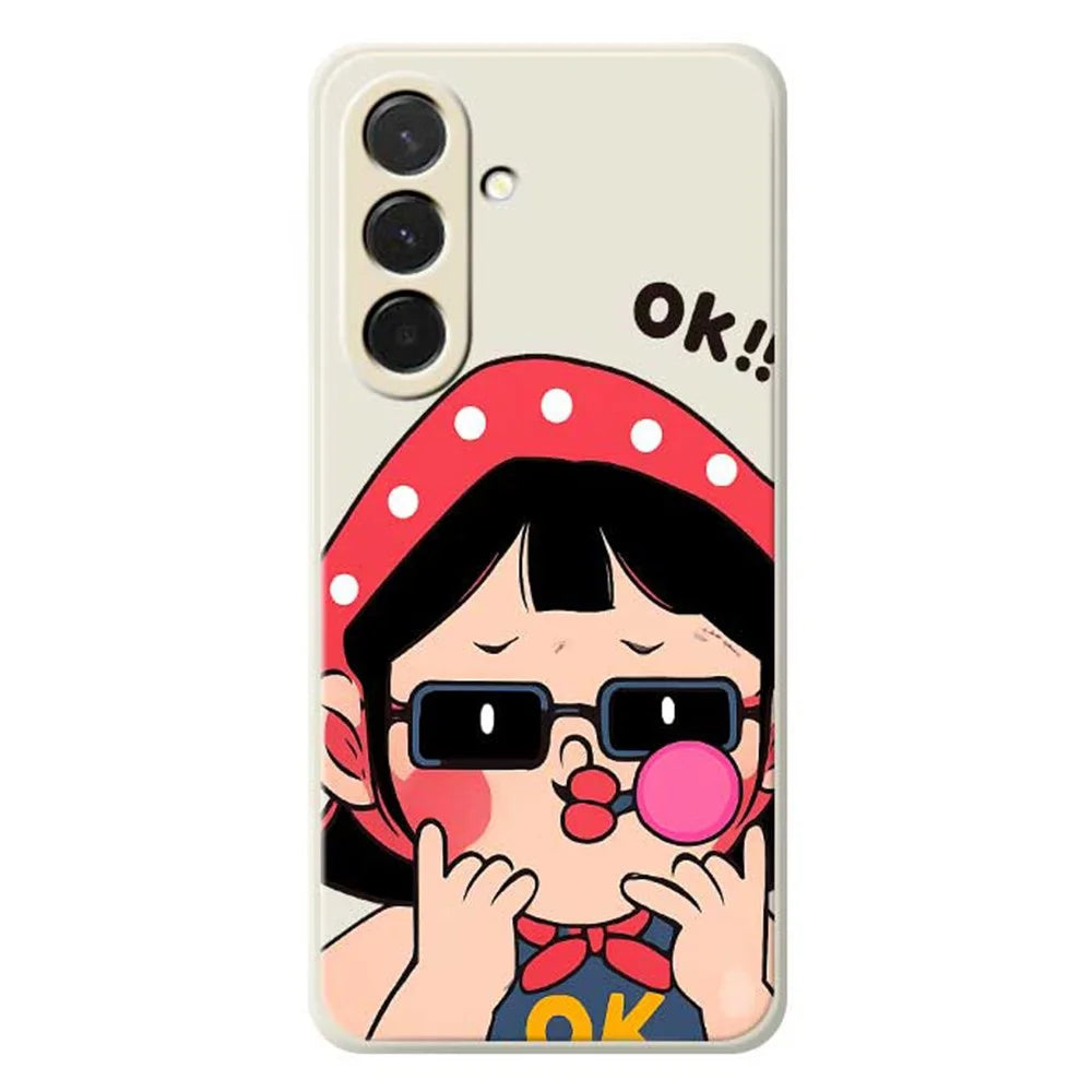 For Samsung Galaxy A36 5G Case Cute Kid Pattern Printing Straight Edge TPU Phone Back Cover - Beige - 1