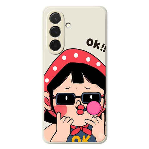 For Samsung Galaxy A36 5G Case Cute Kid Pattern Printing Straight Edge TPU Phone Back Cover - Beige - 1