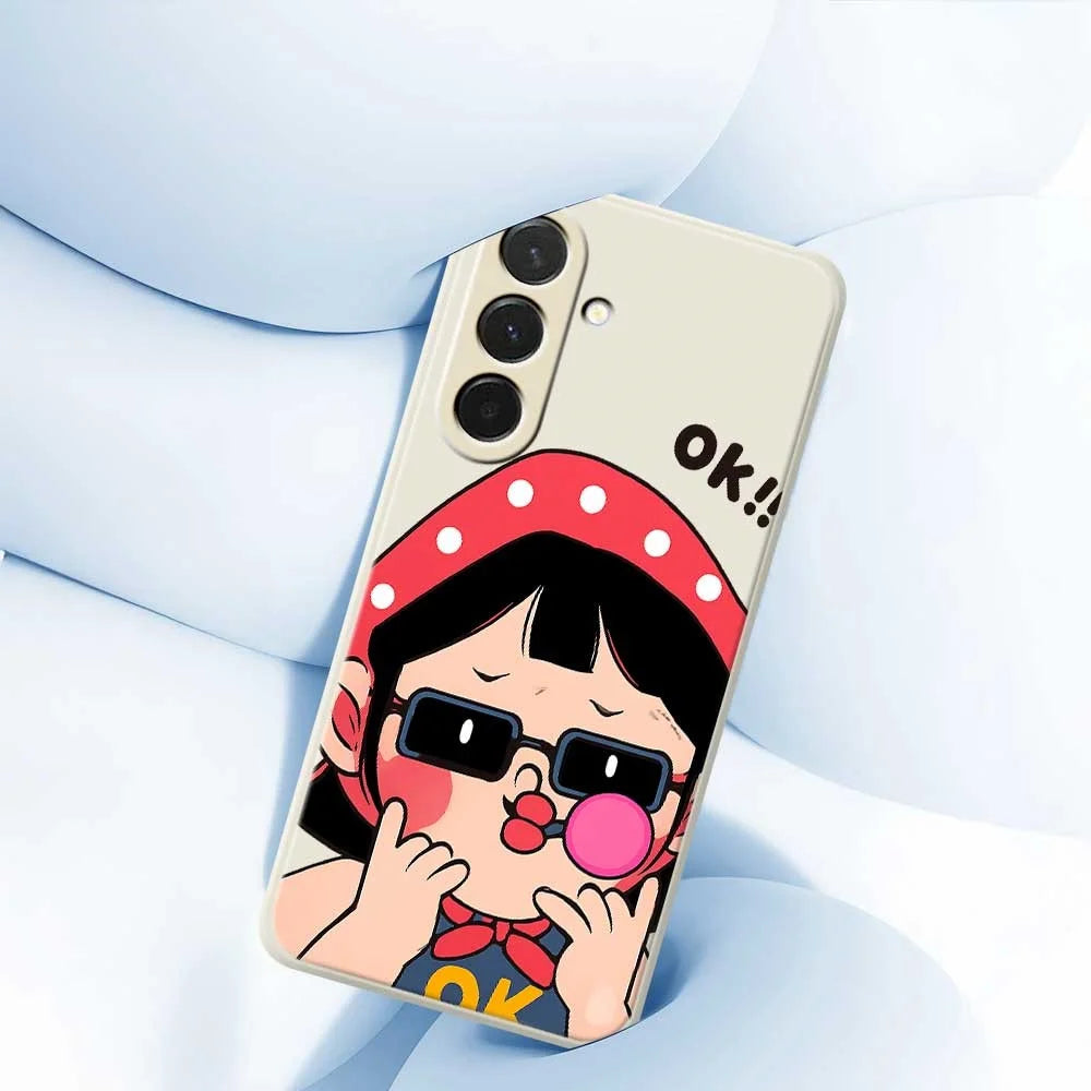 For Samsung Galaxy A36 5G Case Cute Kid Pattern Printing Straight Edge TPU Phone Back Cover - Beige - 5
