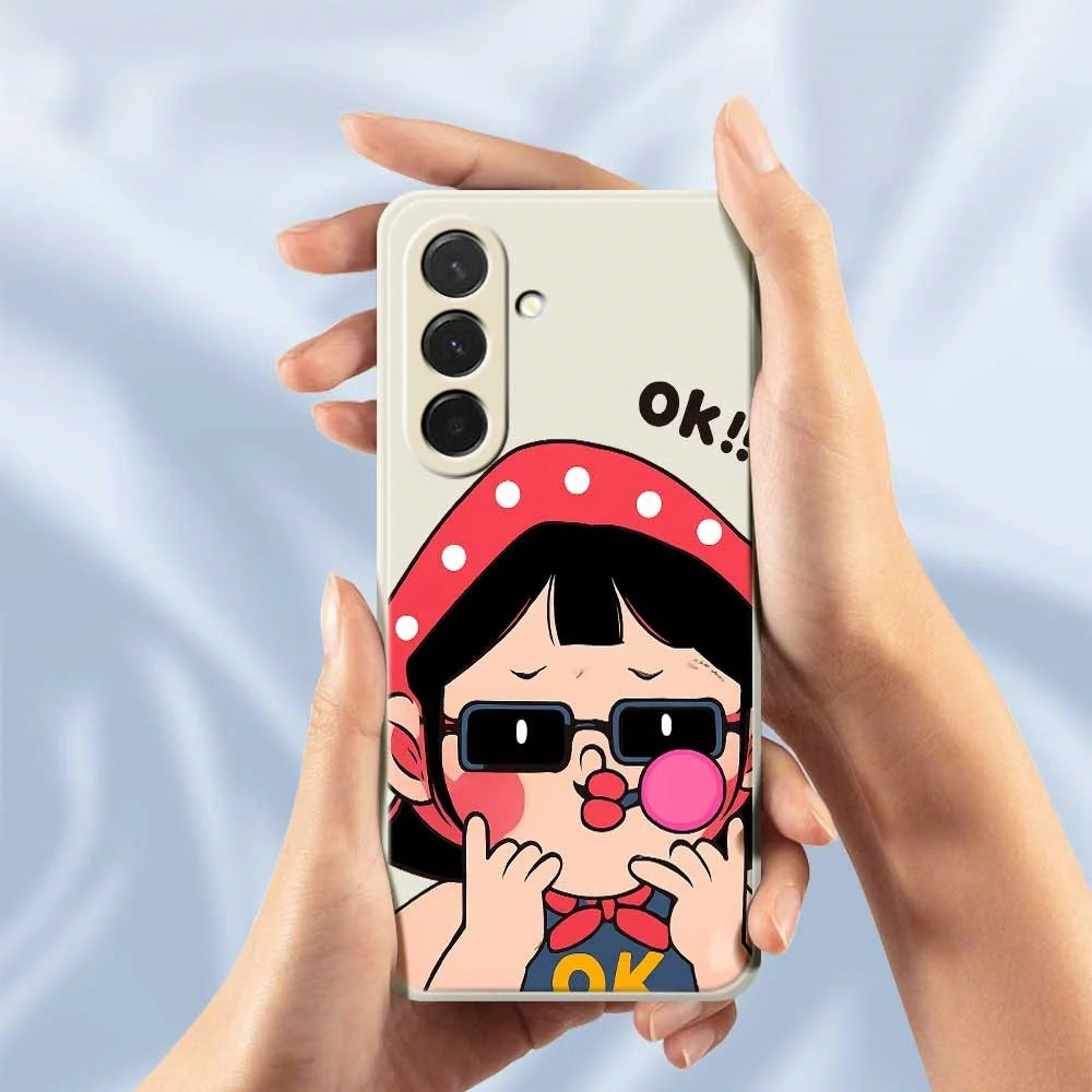 For Samsung Galaxy A36 5G Case Cute Kid Pattern Printing Straight Edge TPU Phone Back Cover - Beige - 6
