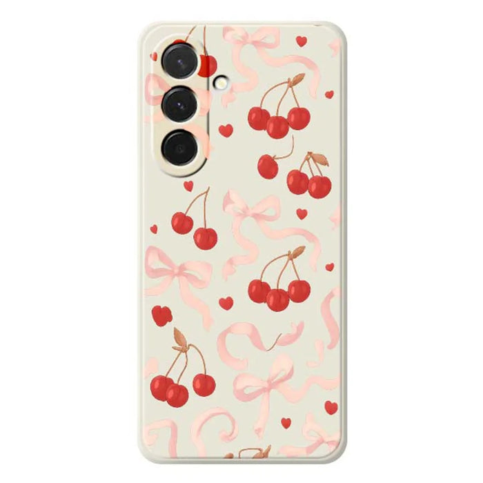 For Samsung Galaxy A36 5G Case Big Bow Cherry Pattern Printing Straight Edge TPU Phone Back Cover - Beige - 1