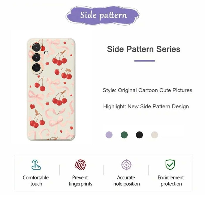 For Samsung Galaxy A36 5G Case Big Bow Cherry Pattern Printing Straight Edge TPU Phone Back Cover - Beige - 2