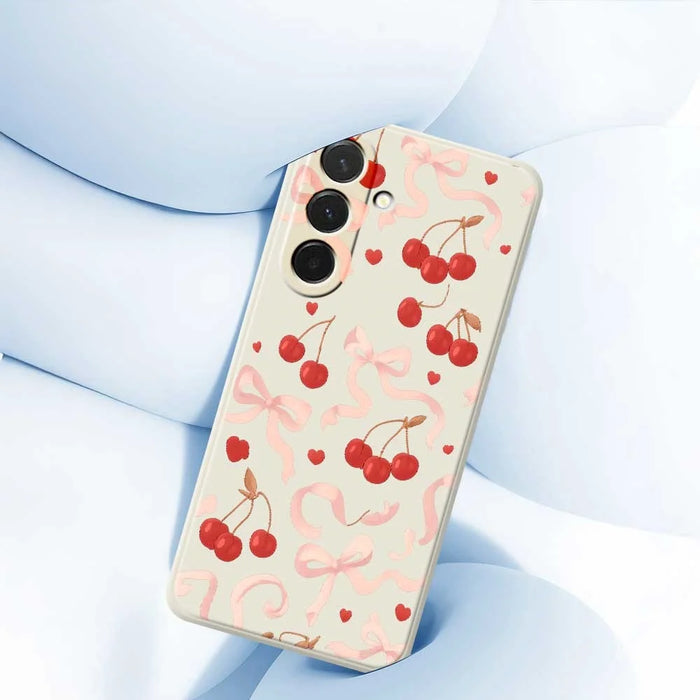 For Samsung Galaxy A36 5G Case Big Bow Cherry Pattern Printing Straight Edge TPU Phone Back Cover - Beige - 5
