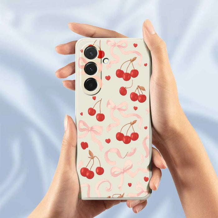 For Samsung Galaxy A36 5G Case Big Bow Cherry Pattern Printing Straight Edge TPU Phone Back Cover - Beige - 6