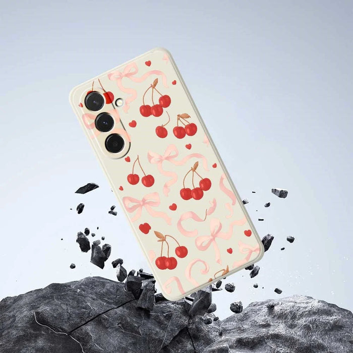 For Samsung Galaxy A36 5G Case Big Bow Cherry Pattern Printing Straight Edge TPU Phone Back Cover - Beige - 7