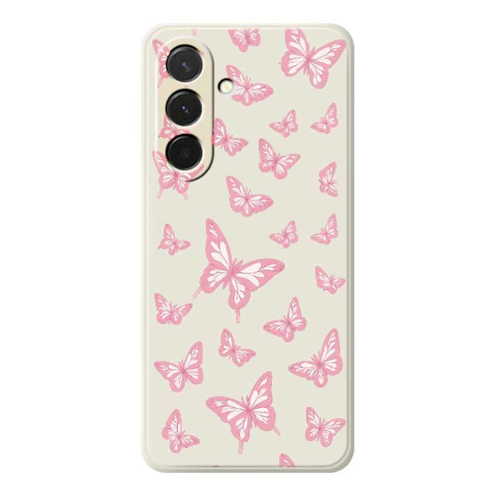 For Samsung Galaxy A36 5G Case Pink Butterflies Pattern Printing Straight Edge TPU Phone Back Cover - Beige - 1