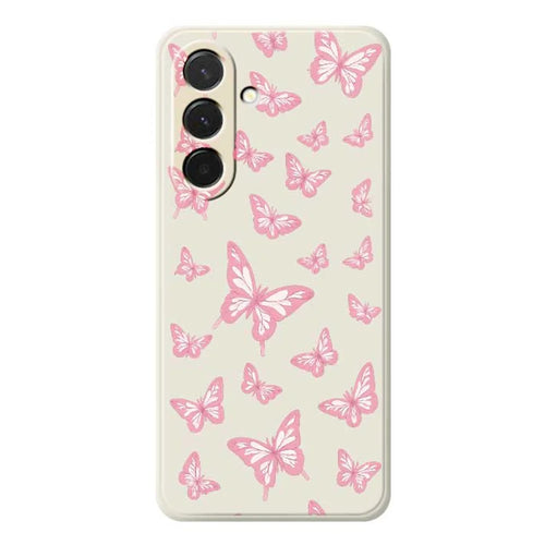 For Samsung Galaxy A36 5G Case Pink Butterflies Pattern Printing Straight Edge TPU Phone Back Cover - Beige - 1