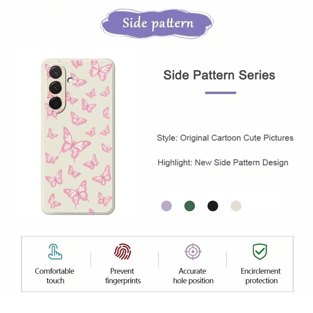 For Samsung Galaxy A36 5G Case Pink Butterflies Pattern Printing Straight Edge TPU Phone Back Cover - Beige - 2