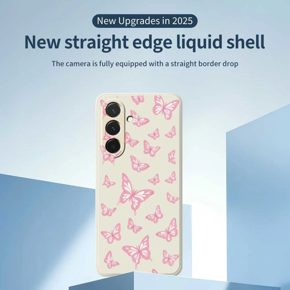 For Samsung Galaxy A36 5G Case Pink Butterflies Pattern Printing Straight Edge TPU Phone Back Cover - Beige - 3