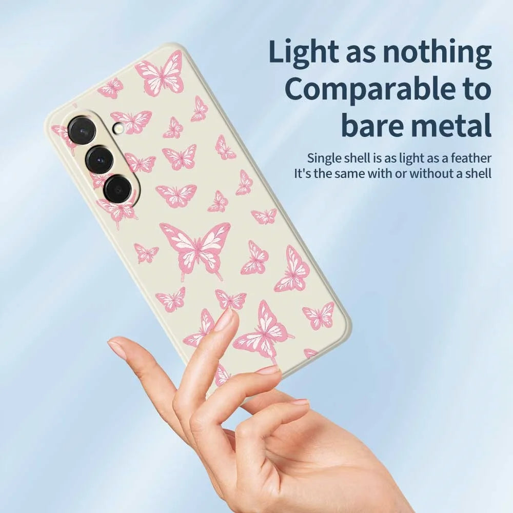 For Samsung Galaxy A36 5G Case Pink Butterflies Pattern Printing Straight Edge TPU Phone Back Cover - Beige - 4