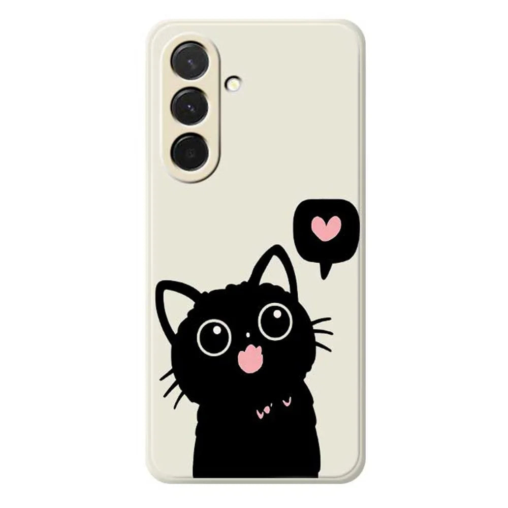 For Samsung Galaxy A36 5G Case Love Black Cat Pattern Printing Straight Edge TPU Phone Back Cover - Beige - 1
