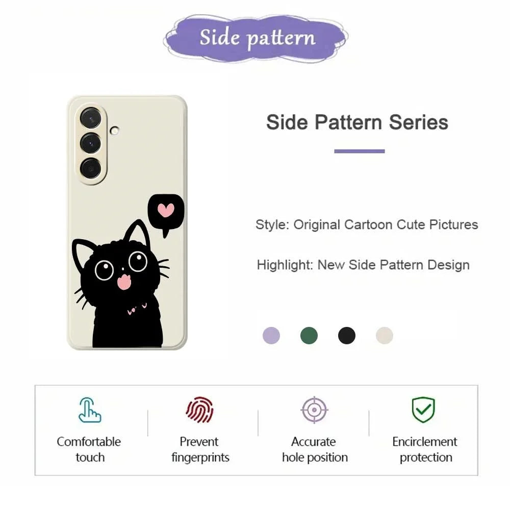 For Samsung Galaxy A36 5G Case Love Black Cat Pattern Printing Straight Edge TPU Phone Back Cover - Beige - 2