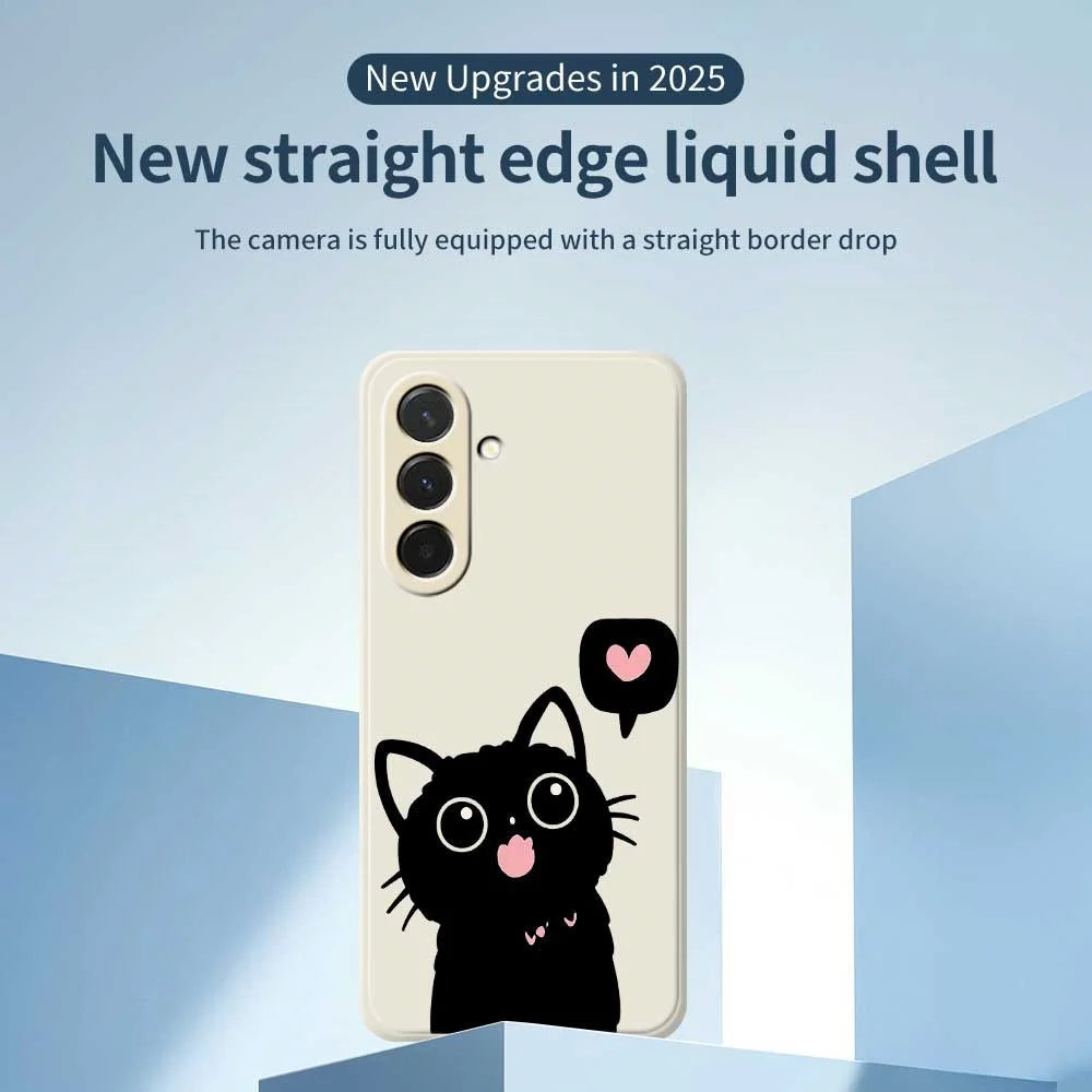 For Samsung Galaxy A36 5G Case Love Black Cat Pattern Printing Straight Edge TPU Phone Back Cover - Beige - 3