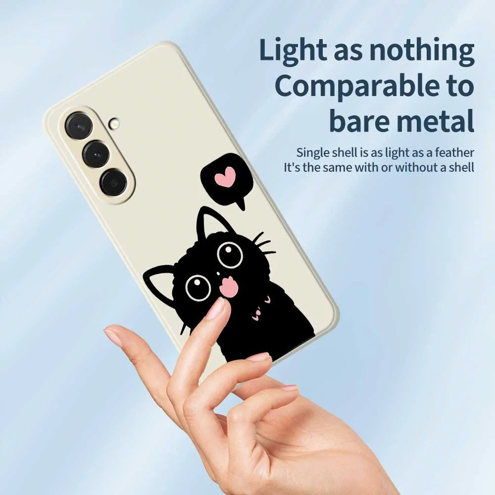 For Samsung Galaxy A36 5G Case Love Black Cat Pattern Printing Straight Edge TPU Phone Back Cover - Beige - 4
