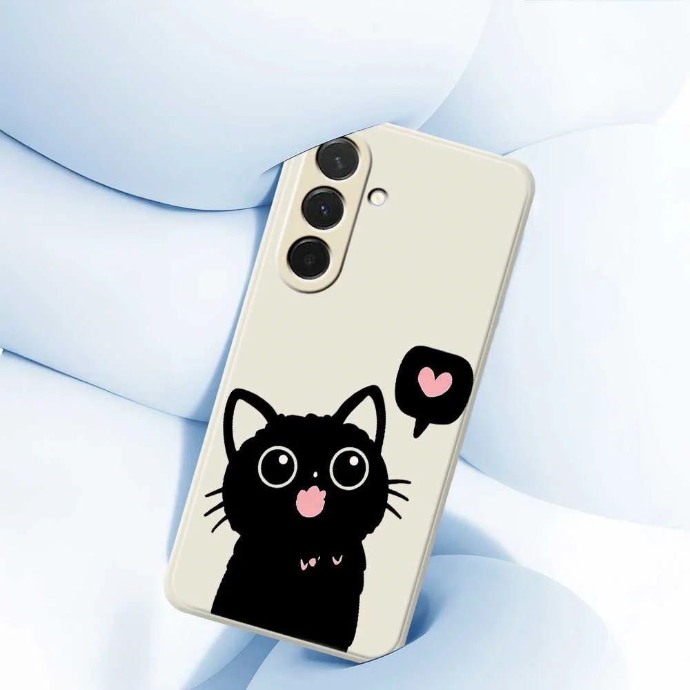 For Samsung Galaxy A36 5G Case Love Black Cat Pattern Printing Straight Edge TPU Phone Back Cover - Beige - 5