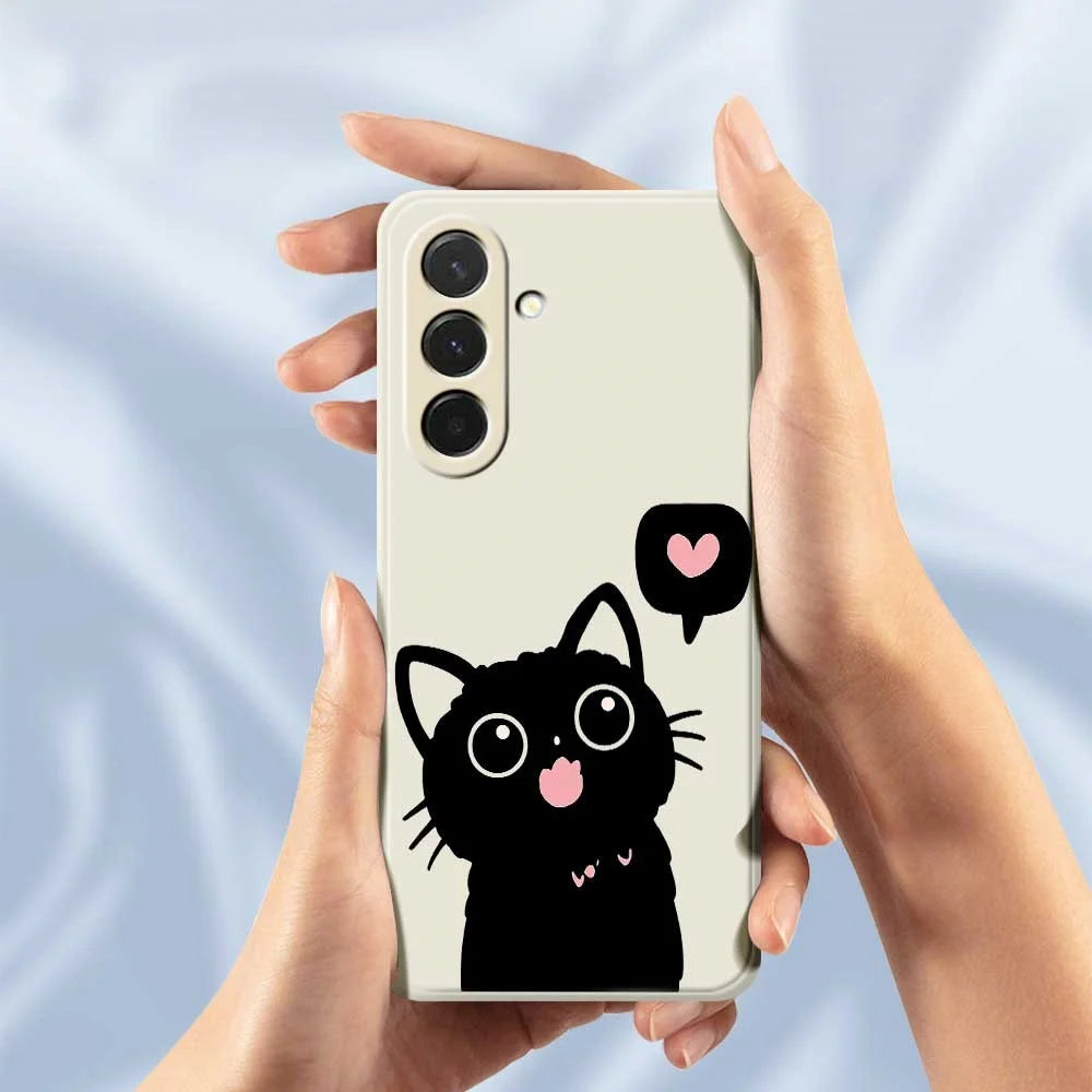 For Samsung Galaxy A36 5G Case Love Black Cat Pattern Printing Straight Edge TPU Phone Back Cover - Beige - 6
