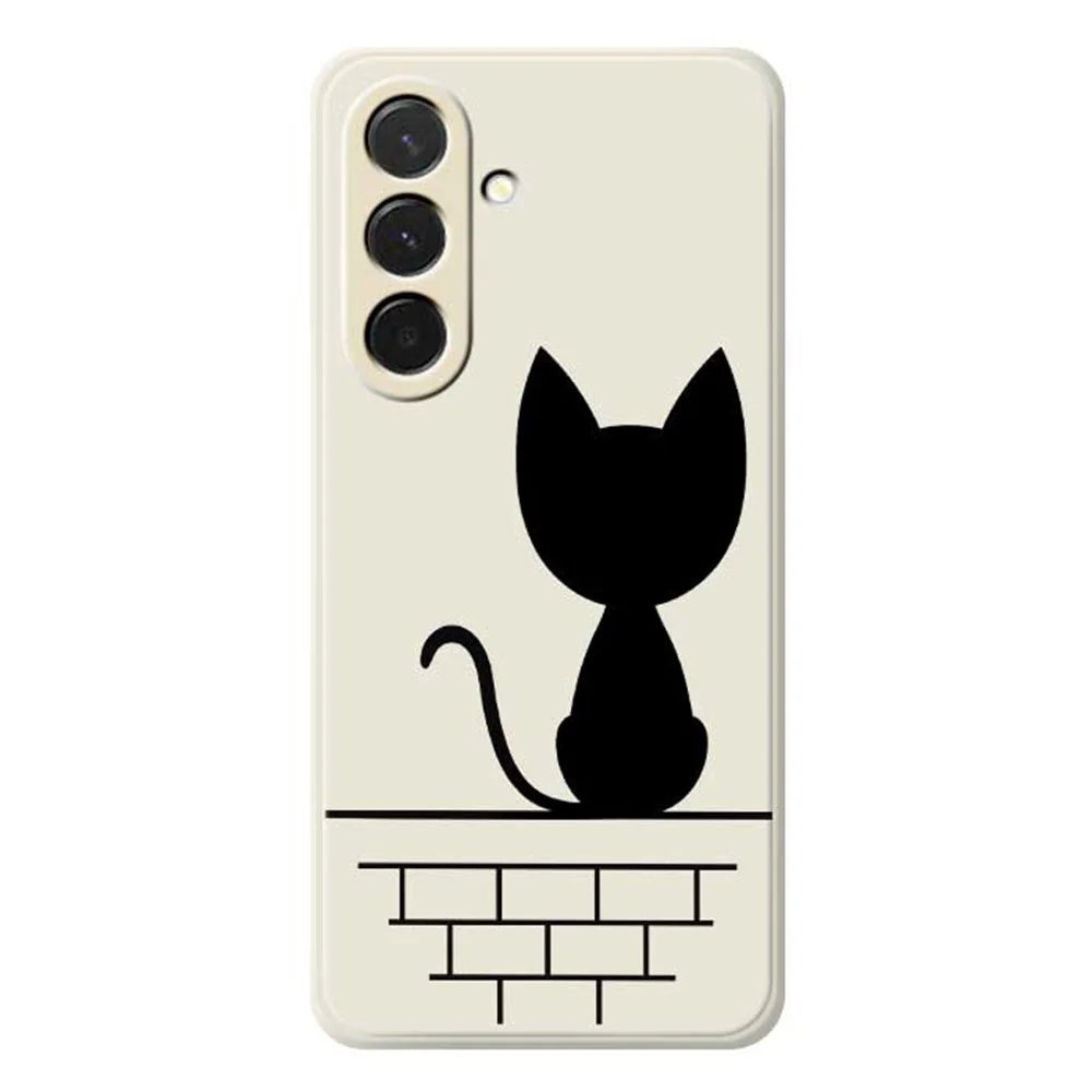 For Samsung Galaxy A36 5G Case Black Cat on the Wall Pattern Printing Straight Edge TPU Phone Back Cover - Beige - 1