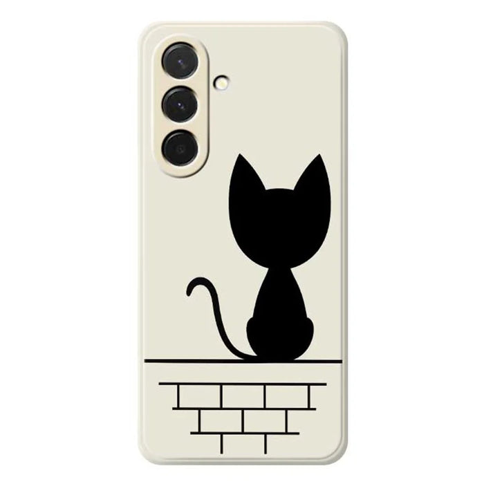 For Samsung Galaxy A36 5G Case Black Cat on the Wall Pattern Printing Straight Edge TPU Phone Back Cover - Beige - 1