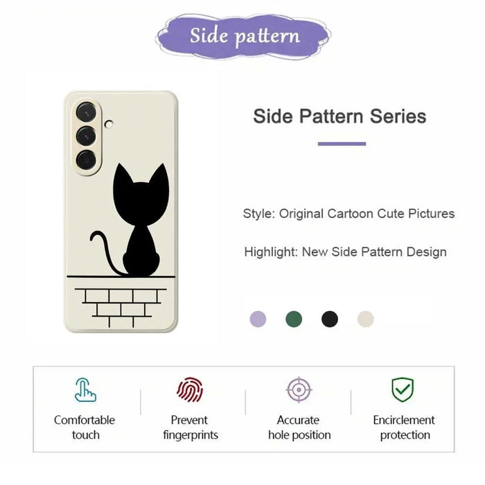 For Samsung Galaxy A36 5G Case Black Cat on the Wall Pattern Printing Straight Edge TPU Phone Back Cover - Beige - 2