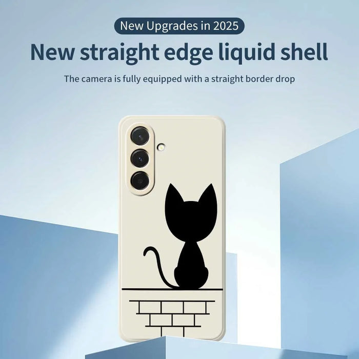 For Samsung Galaxy A36 5G Case Black Cat on the Wall Pattern Printing Straight Edge TPU Phone Back Cover - Beige - 3
