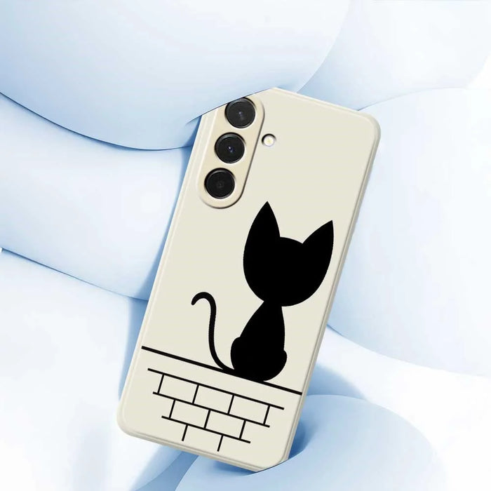 For Samsung Galaxy A36 5G Case Black Cat on the Wall Pattern Printing Straight Edge TPU Phone Back Cover - Beige - 5