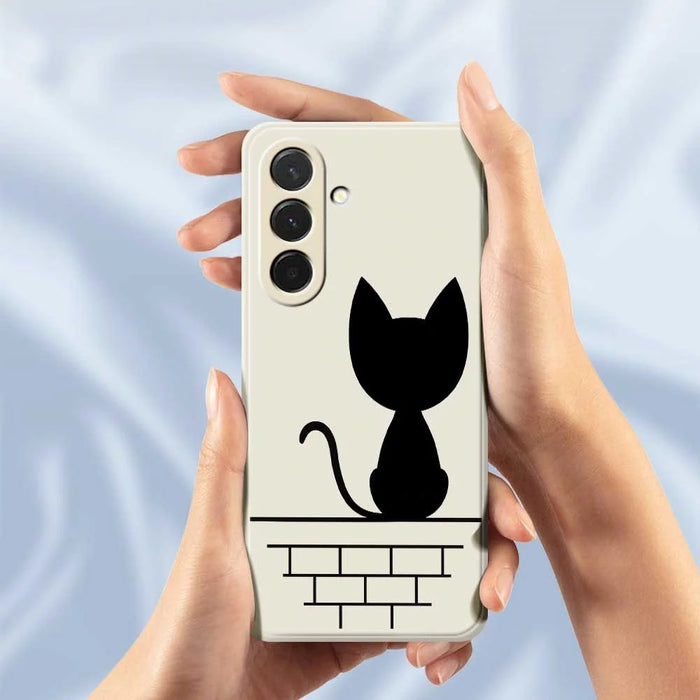 For Samsung Galaxy A36 5G Case Black Cat on the Wall Pattern Printing Straight Edge TPU Phone Back Cover - Beige - 6