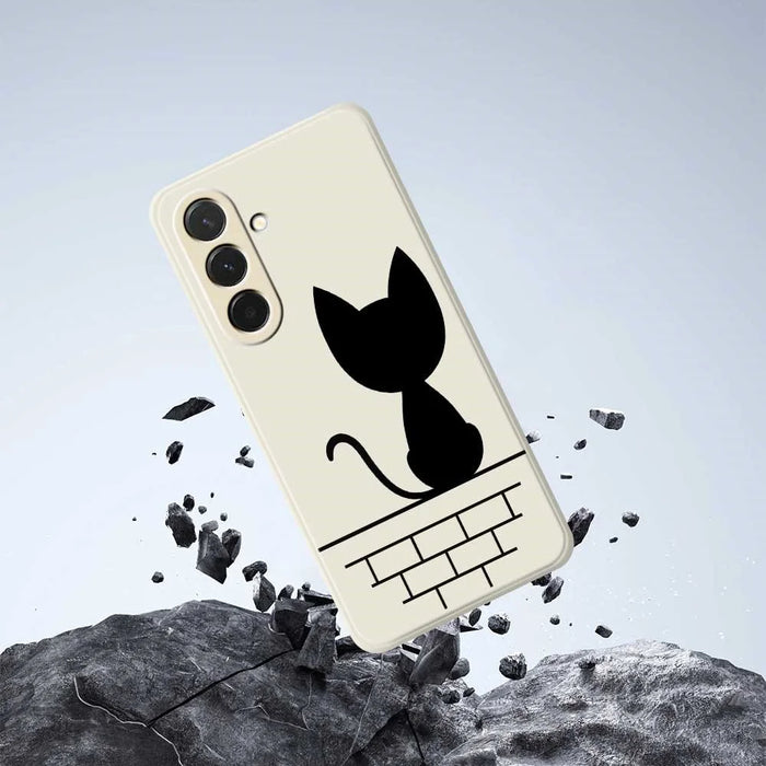 For Samsung Galaxy A36 5G Case Black Cat on the Wall Pattern Printing Straight Edge TPU Phone Back Cover - Beige - 7
