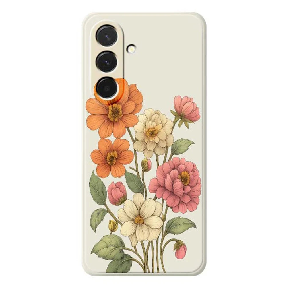 For Samsung Galaxy A36 5G Case Beautiful Flowers Pattern Printing Straight Edge TPU Phone Back Cover - Beige - 1