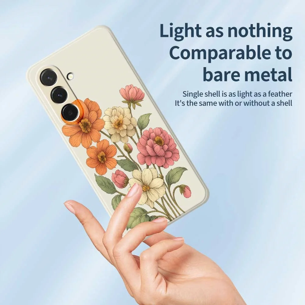 For Samsung Galaxy A36 5G Case Beautiful Flowers Pattern Printing Straight Edge TPU Phone Back Cover - Beige - 4