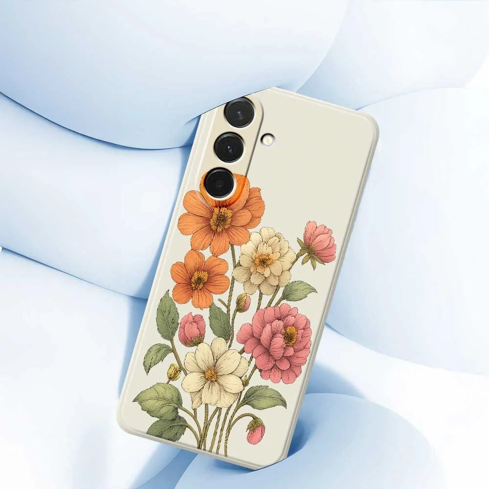 For Samsung Galaxy A36 5G Case Beautiful Flowers Pattern Printing Straight Edge TPU Phone Back Cover - Beige - 5