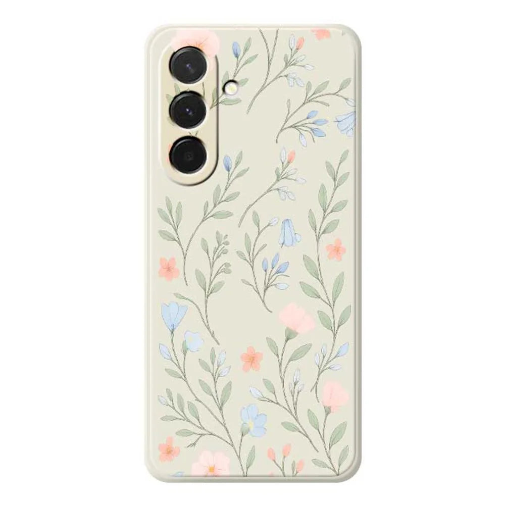 For Samsung Galaxy A36 5G Case Pink Blue Flowers Pattern Printing Straight Edge TPU Phone Back Cover - Beige - 1